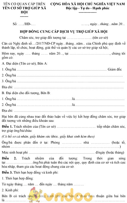 Mẫu hợp đồng cung cấp dịch vụ trợ giúp xã hội