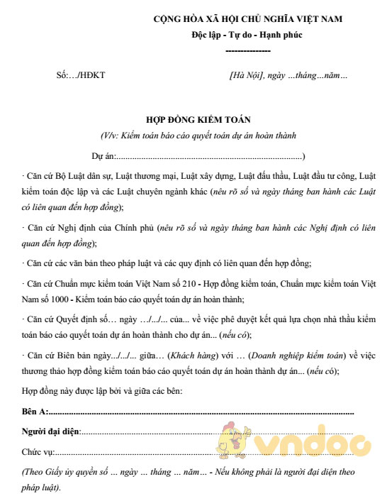 Mẫu hợp đồng kiểm toán mới nhất