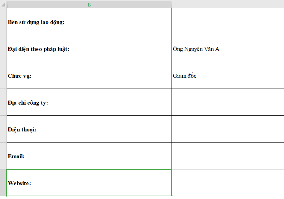 Mẫu Hợp đồng lao động Excel