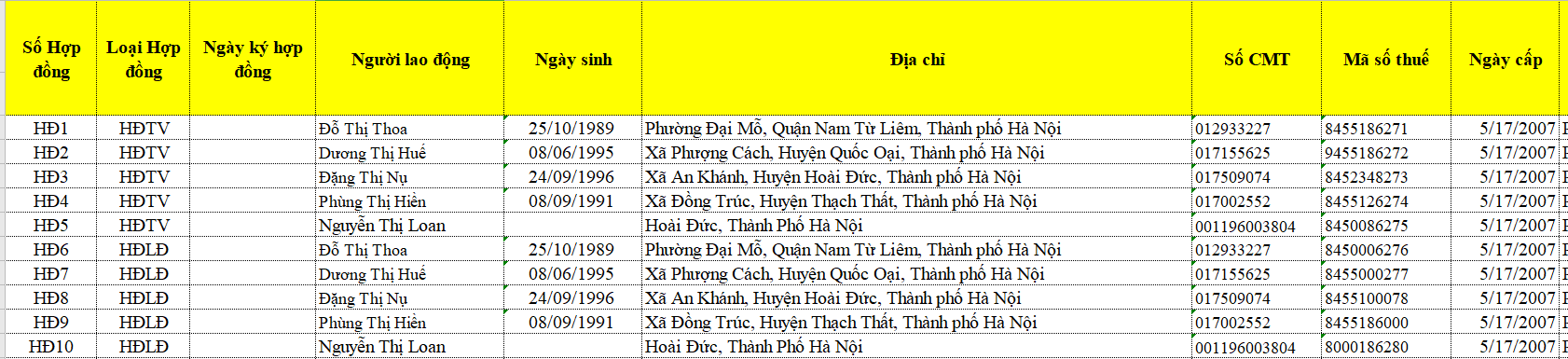 Mẫu Hợp đồng lao động Excel 2021
