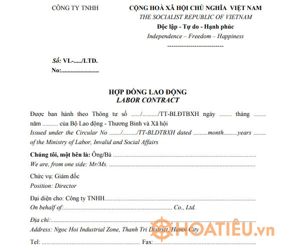 Mẫu hợp đồng lao động song ngữ (Labour Contract)