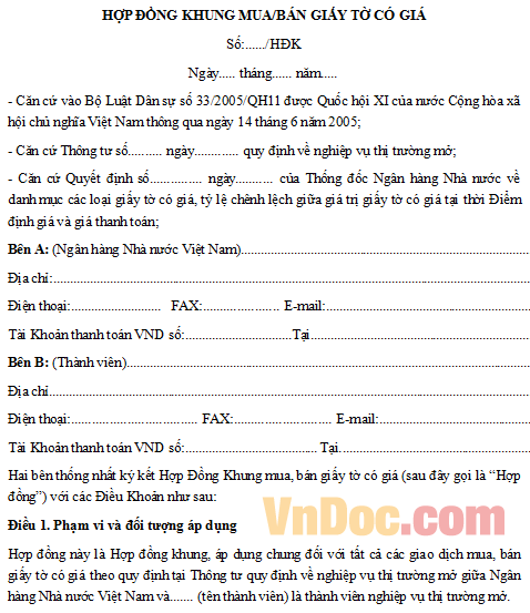 mẫu hợp đồng bán giấy tờ có giá