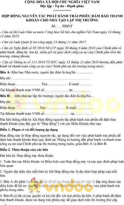 Mẫu hợp đồng nguyên tắc phát hành trái phiếu