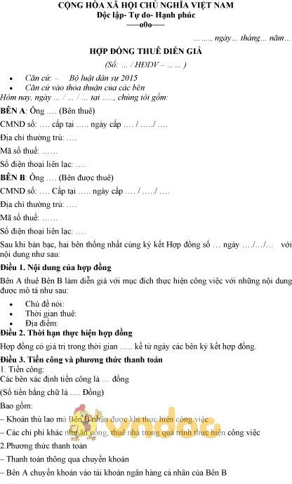Mẫu hợp đồng thuê diễn giả