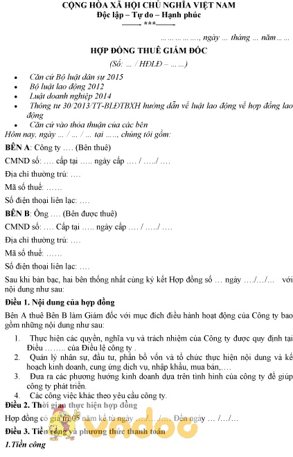 Mẫu hợp đồng thuê giám đốc