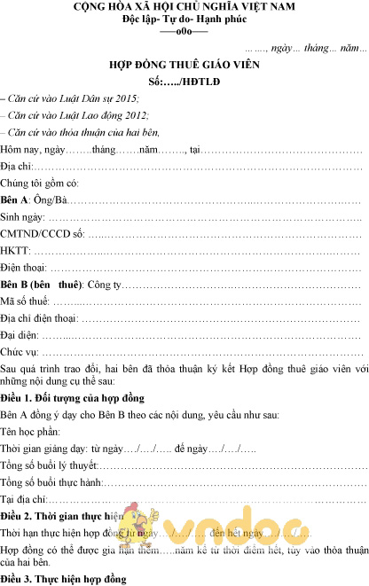 Mẫu hợp đồng thuê giáo viên