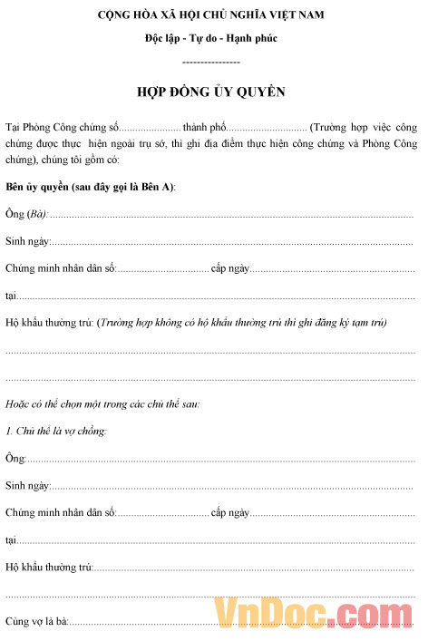 Mẫu hợp đồng ủy quyền