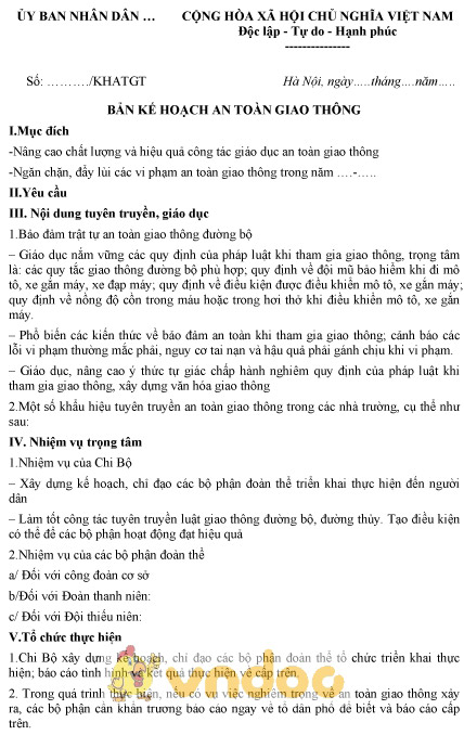 Mẫu kế hoạch an toàn giao thông