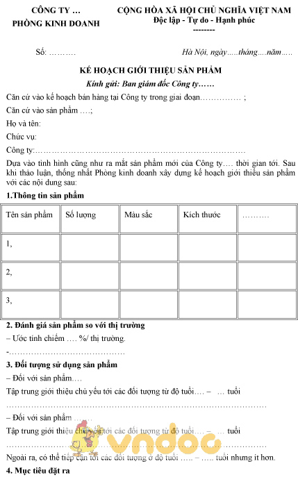 Mẫu kế hoạch giới thiệu sản phẩm
