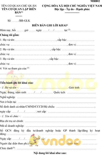 Mẫu MBB02: Biên bản ghi lời khai