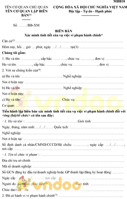 Mẫu MBB18: Biên bản xác minh tình tiết của vụ việc vi phạm hành chính