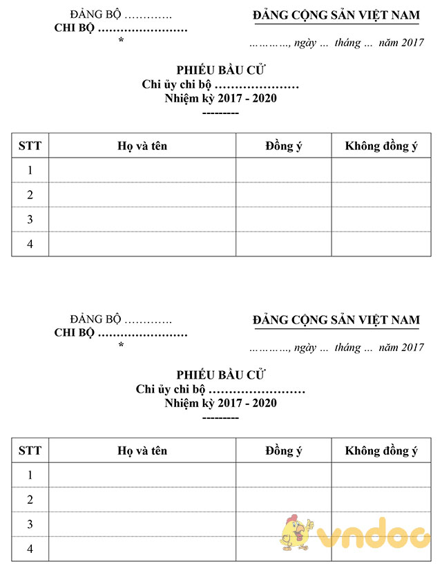 Mẫu phiếu bầu cử đại hội chi bộ