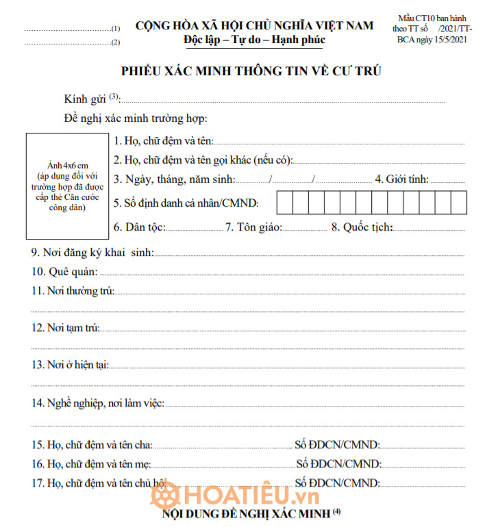 Mẫu CT10: Phiếu xác minh tình trạng cư trú