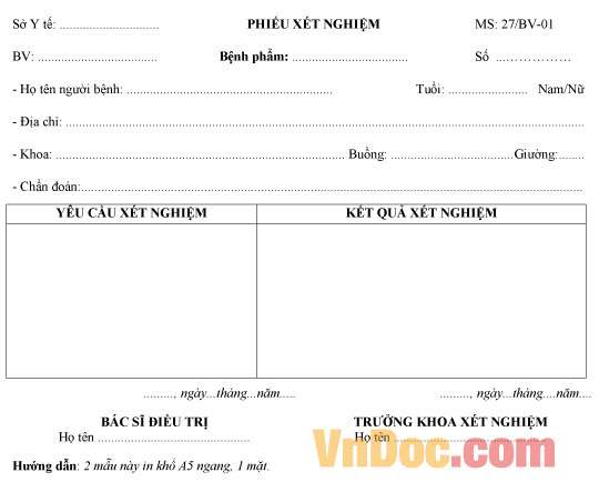 Mẫu phiếu xét nghiệm