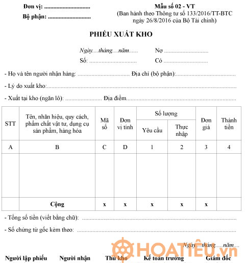 Phiếu xuất kho - Mẫu số 02 – VT