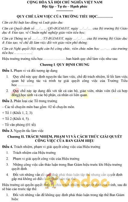 Mẫu quy chế làm việc của trường học