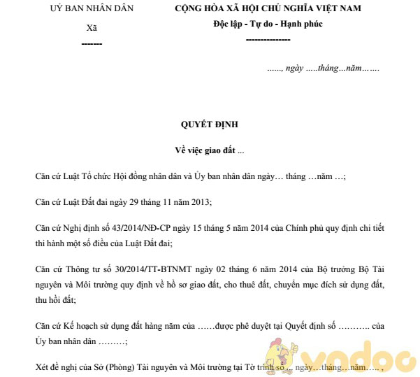 Mẫu quyết định giao đất