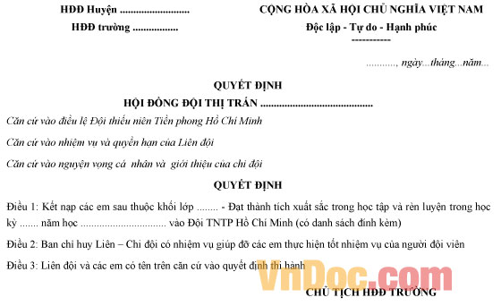 Mẫu quyết định kết nạp đội