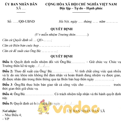 Mẫu quyết định miễn nhiệm trưởng thôn