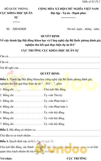 Mẫu quyết định thành lập hội đồng khoa học và công nghệ cấp bộ