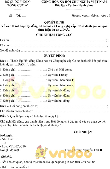Mẫu quyết định thành lập hội đồng khoa học và công nghệ cấp cơ sở