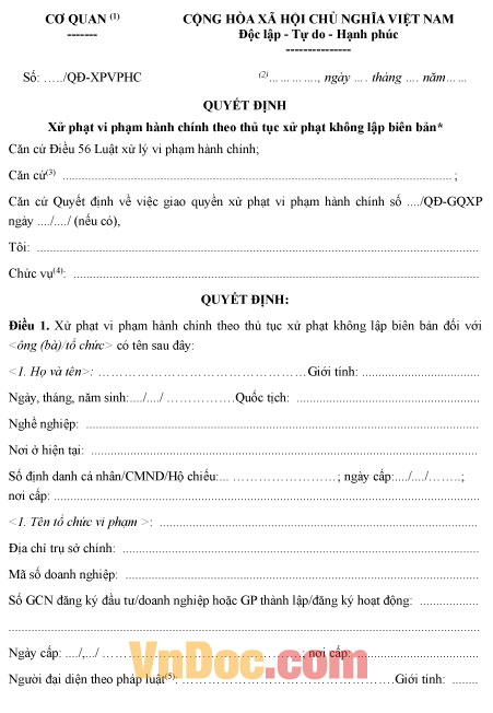mau-quyet-dinh-xu-phat-vi-pham-hanh-chinh-theo-thu-tuc-xu-phat-khong-lap-bien-ban Mẫu quyết định xử phạt vi phạm hành chính theo thủ tục xử phạt không lập biên bản