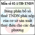 Mẫu số 02-1/TĐ-TNDN: Bảng phân bổ số thuế thu nhập doanh nghiệp phải nộp của cơ sở sản xuất thủy điện cho các địa phương
