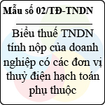 Mẫu số 02/TĐ-TNDN: Biểu thuế thu nhập doanh nghiệp tính nộp của doanh nghiệp có các đơn vị thủy điện hạch toán phụ thuộc
