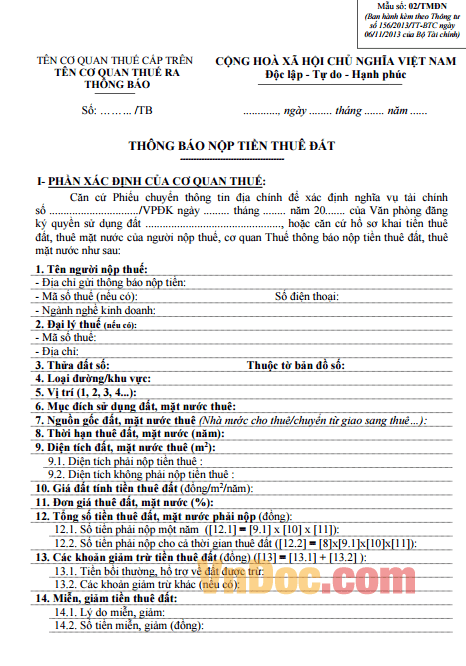 Mẫu số 02/TMĐN