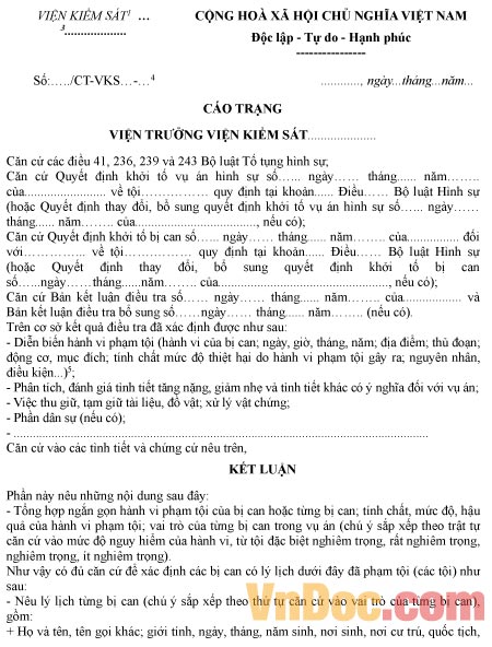 Mẫu cáo trạng
