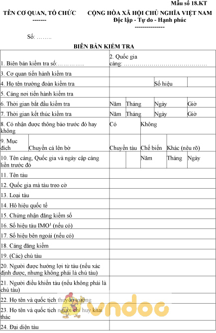Mẫu số 18.KT: Biên bản kiểm tra