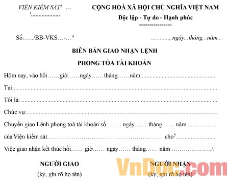 Mẫu biên bản giao nhận lệnh phong tỏa tài khoản