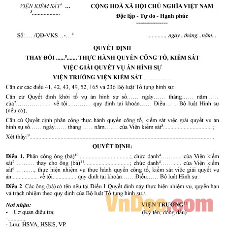 Mẫu quyết định thay đổi thực hành quyền công tố