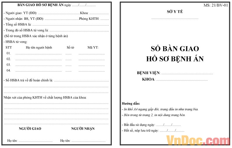 Mẫu sổ bàn giao hồ sơ bệnh án