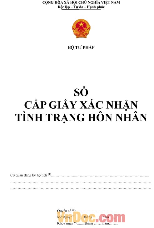 Mẫu sổ ghi chép việc cấp giấy xác nhận tình trạng hôn nhân