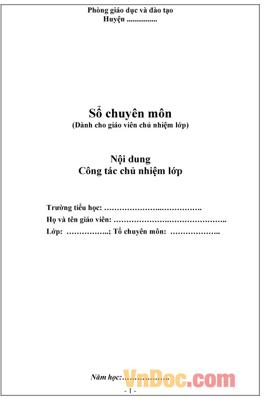 Mẫu sổ chủ nhiệm theo Thông tư 22