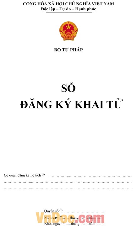 Mẫu sổ ghi chép đăng ký khai tử