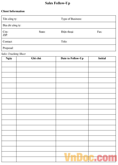 Mẫu sổ ghi chép bán hàng - Sales Follow-Up