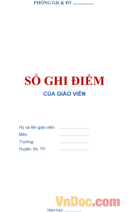 Mẫu sổ điểm cá nhân của giáo viên