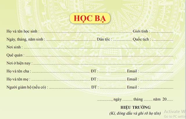 Mẫu sổ học bạ tiểu học