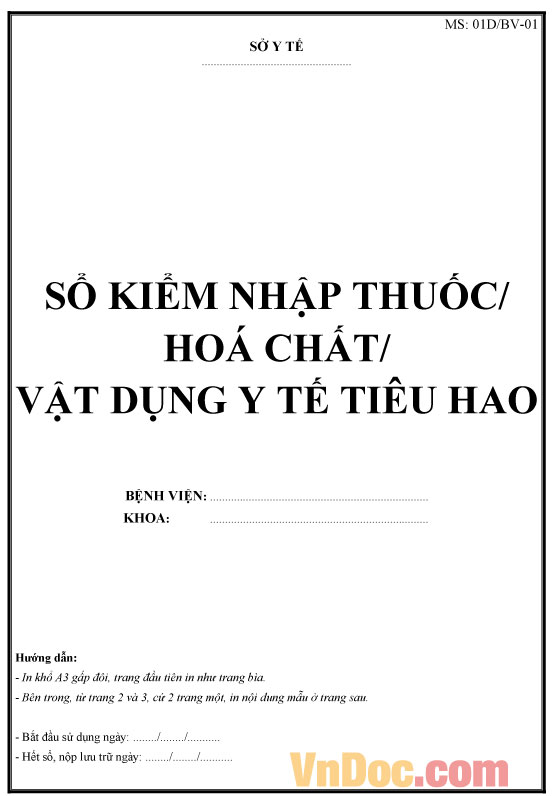 Mẫu sổ kiểm nhập thuốc, hóa chất, vật dụng y tế tiêu hao