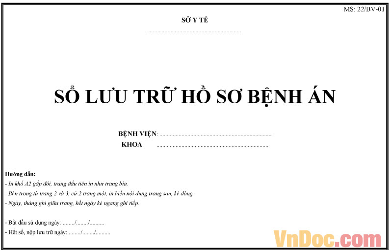 Mẫu sổ lưu trữ hồ sơ bệnh án