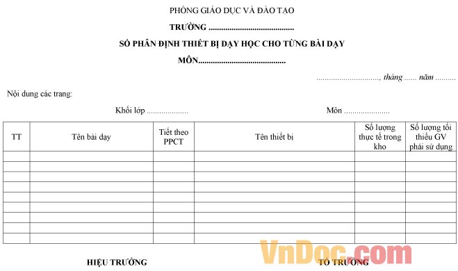 Mẫu sổ phân định thiết bị dạy học