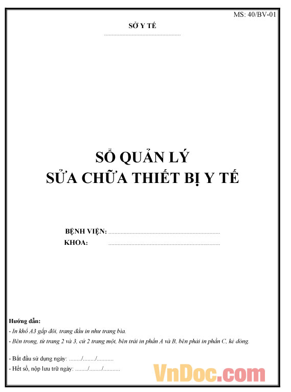 Mẫu sổ quản lý sửa chữa thiết bị y tế