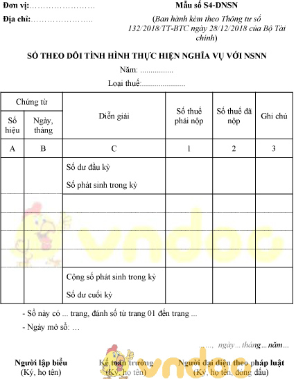 Mẫu số S4-DNSN: Sổ theo dõi tình hình thực hiện nghĩa vụ với NSNN