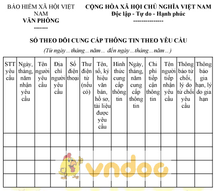 Mẫu sổ theo dõi cung cấp thông tin theo yêu cầu