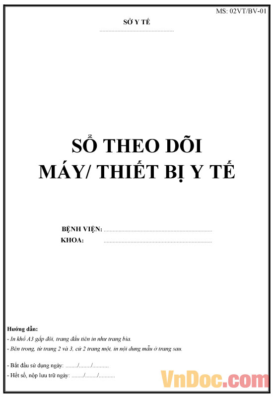 Mẫu sổ theo dõi máy, thiết bị y tế