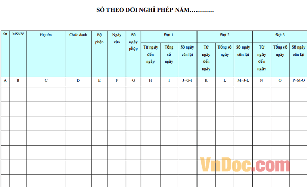 Mẫu sổ theo dõi nghỉ phép