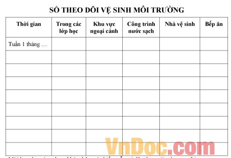 Mẫu sổ theo dõi công tác vệ sinh môi trường