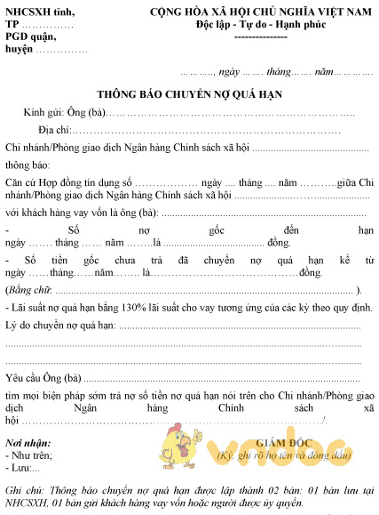 Mẫu thông báo chuyển nợ quá hạn
